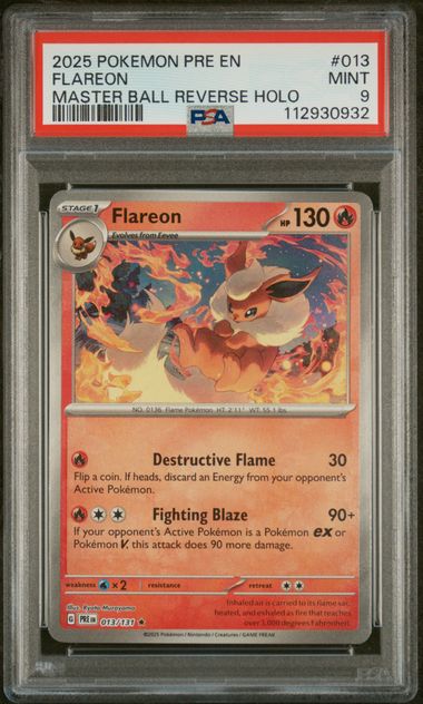 2025 POKEMON PRE EN FLAREON MASTER BALL REVERSE HOLO