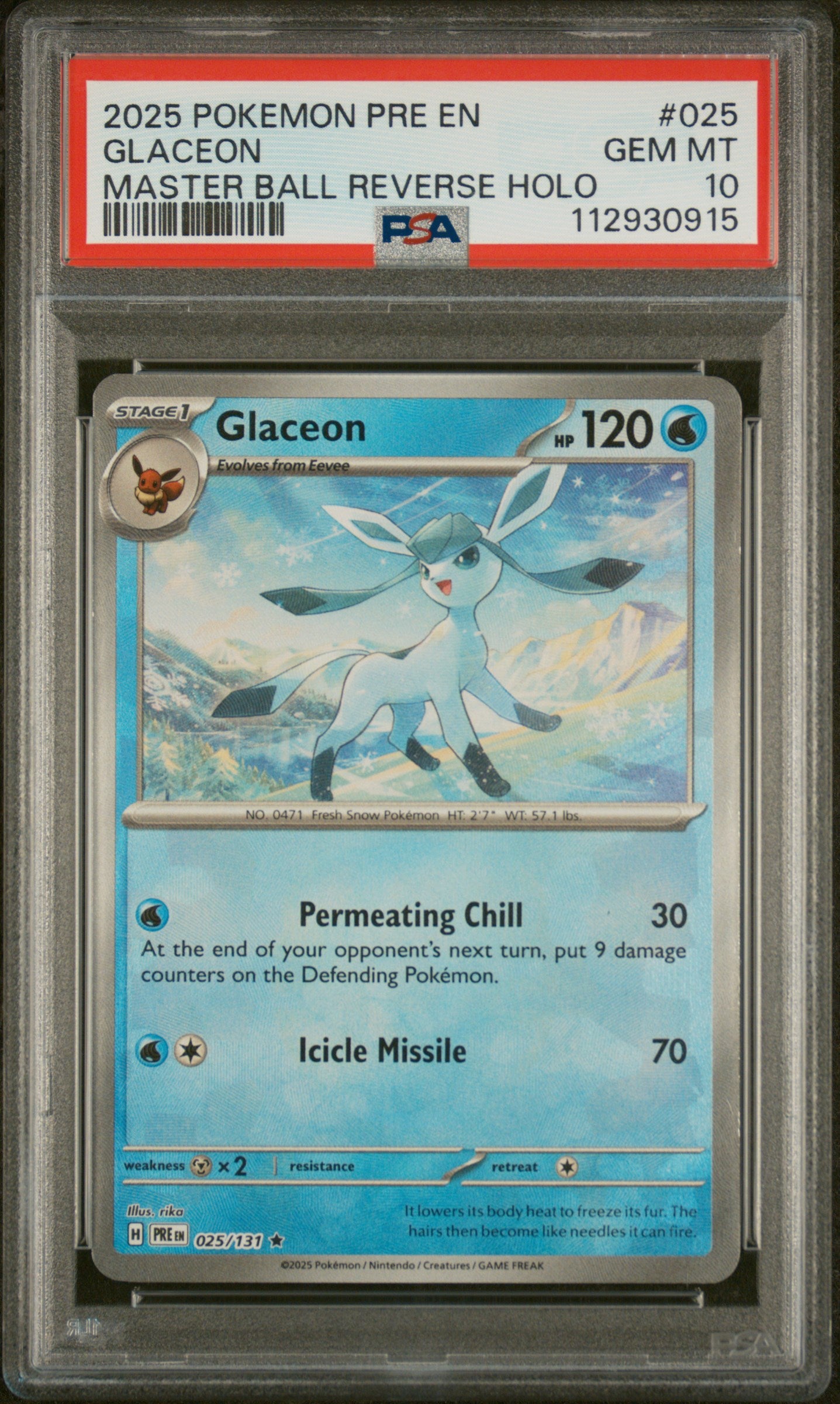 2025 POKEMON PRE EN GLACEON MASTER BALL REVERSE HOLO