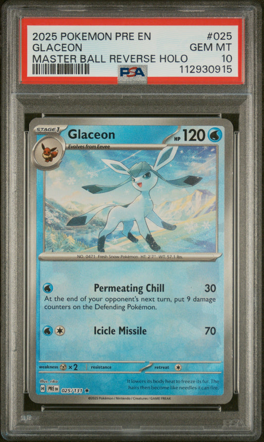 2025 POKEMON PRE EN GLACEON MASTER BALL REVERSE HOLO