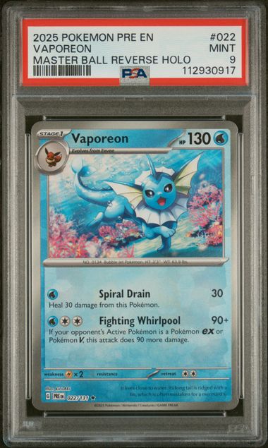 2025 POKEMON PRE EN VAPOREON MASTER BALL REVERSE HOLO